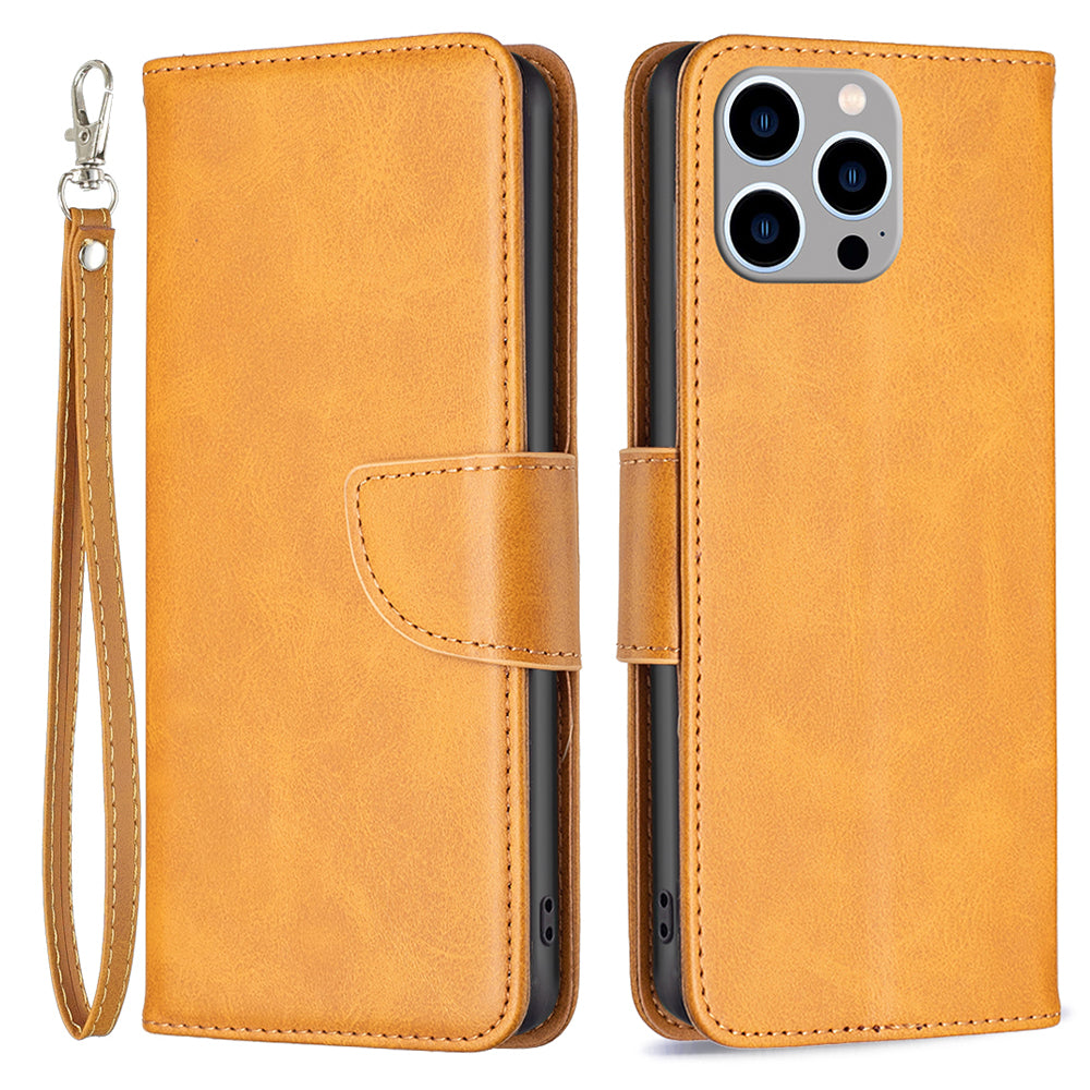 Cell Phone Case for iPhone 15 Pro Max , Stand Phone Shell Solid Color Fine Textured PU Leather Wallet Cover - Yellow Cell Phone Case for iPhone 15 Pro Max , Stand Phone Shell Solid Color Fine Textured PU Leather Wallet Cover - Yellow